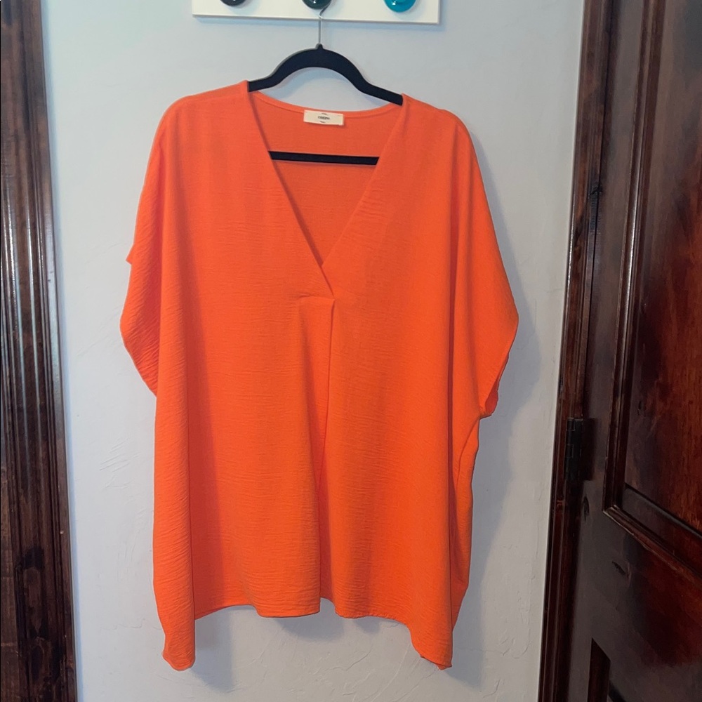 Entro Vibrant Orange V-Neck Blouse XL